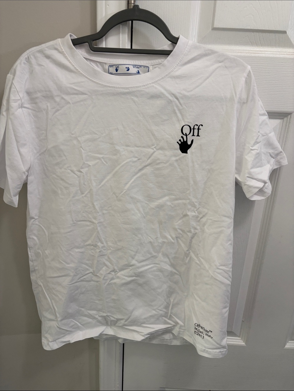 Off-White White T-Shirt with Small Black 'Off' Hand Logo